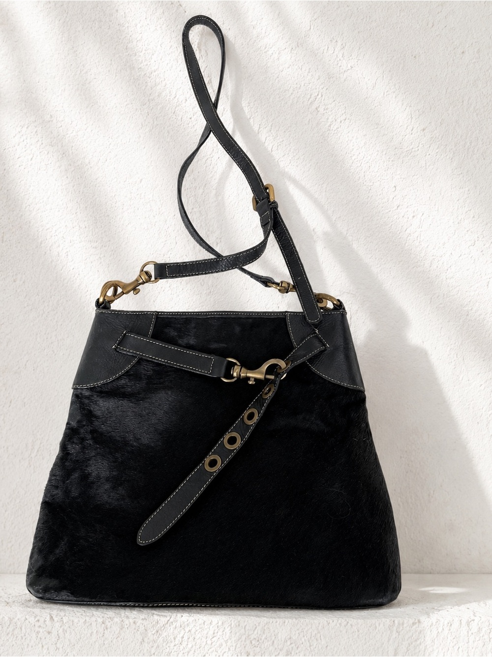 Aqua Madonna Vintage Y2K Leather & Calf Hair Shoulder Bag – Western Boho